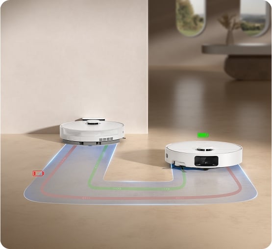 A Dreame D20 Pro robot töltődik az állomáson